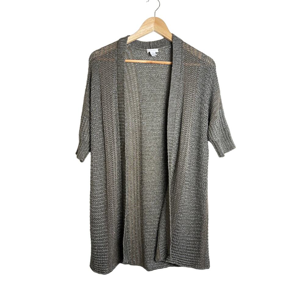 Chico’s Women’s Metallic Brown Loose Knit Short Sleeve Cardigan Size 0 (S)